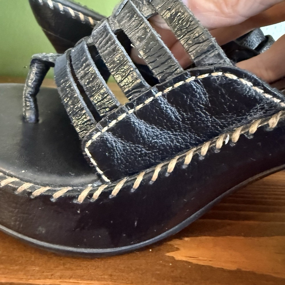 Vintage 90s Y2K MIA Blk Leather Stitched Kitten Heel Thong Sandals Brazil Sz 8.5 - Picture 11 of 15